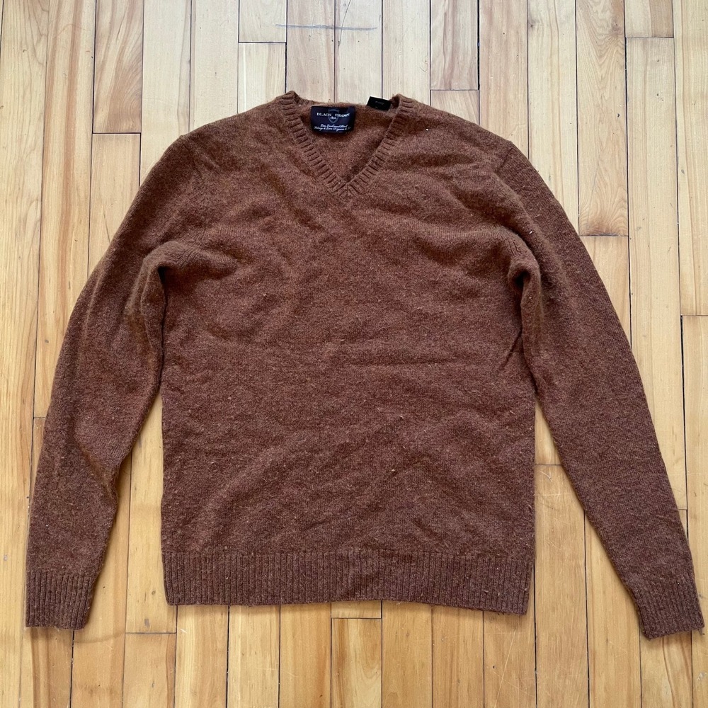 Black Brown 1826 Mens Lambswool Blend V-Neck Sweater Brown Size Medium